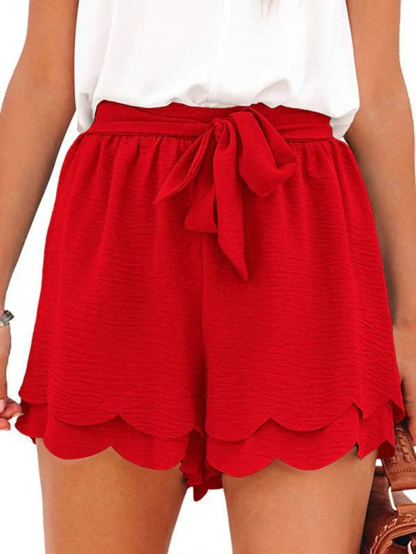 Paperbag Shorts with Bow Belt and Scalloped Hem for Women