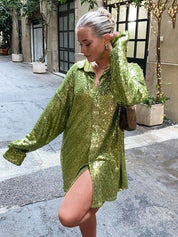 Women's Oversized Sequin Blouse with Long Sleeves