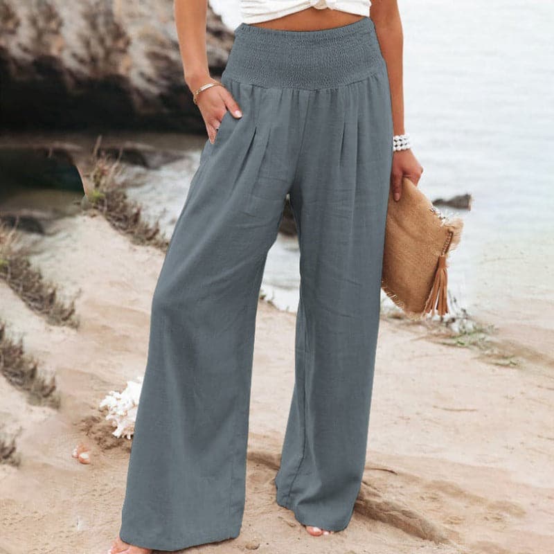 Palazzo Pants with Smocked Waist and Wide Legs