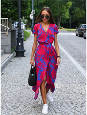 Airy Summer Midi Dress with V Neck and Belt for Women