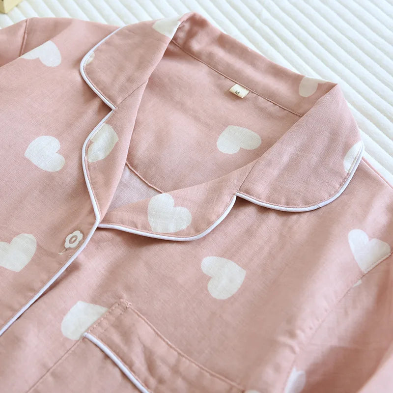 Women's Pajama Set Long Sleeve Pants with Hearts