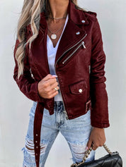 Biker Jacket with Faux Leather and Asymmetric Zipper for Women
