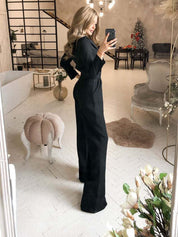 Elegant Wrap Jumpsuit with Long Sleeves and Wide Legs for Women