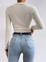 Fitted Long Sleeve Crop Top with Texture
