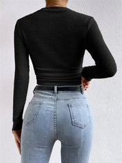 Fitted Long Sleeve Crop Top with Texture