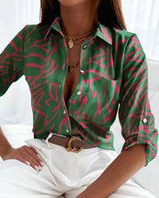 Stylish Women's Blouse with Abstract Print and Long Sleeves