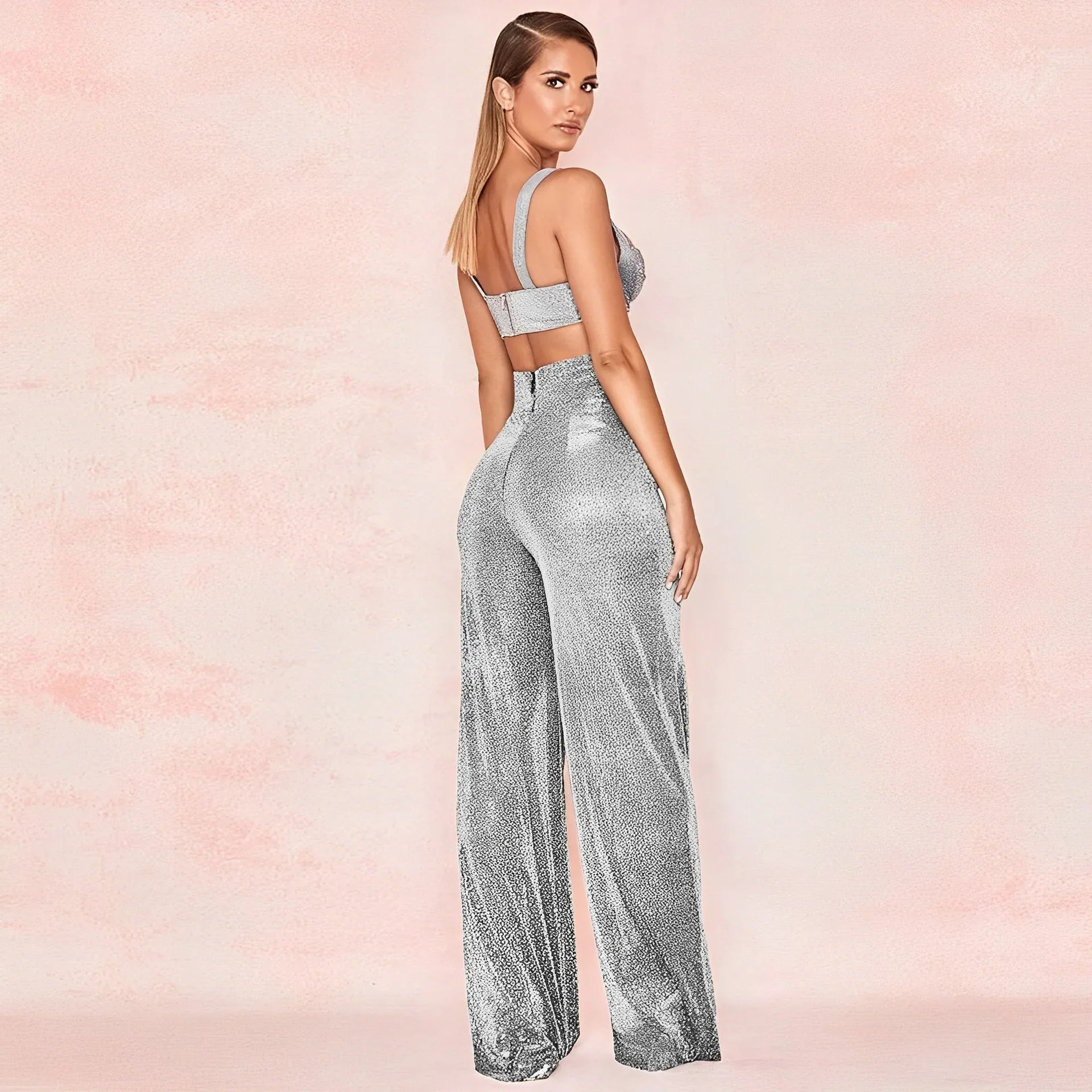 Glitter High-Waisted Wide-Leg Pants for Women