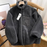 Women's Warm Teddy Coat with High Collar and Zipper Pockets