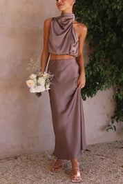 Leila - Satin Halter Maxi Dress