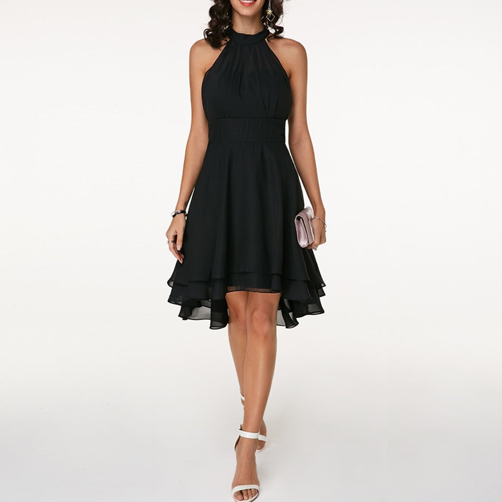 Luxury A-Line Mini Cocktail Dress for Women with Halter Neck