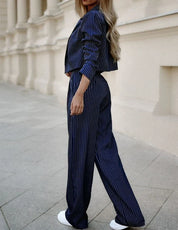 Women’s Striped Co-ord Set Short Blazer And Wide Pants