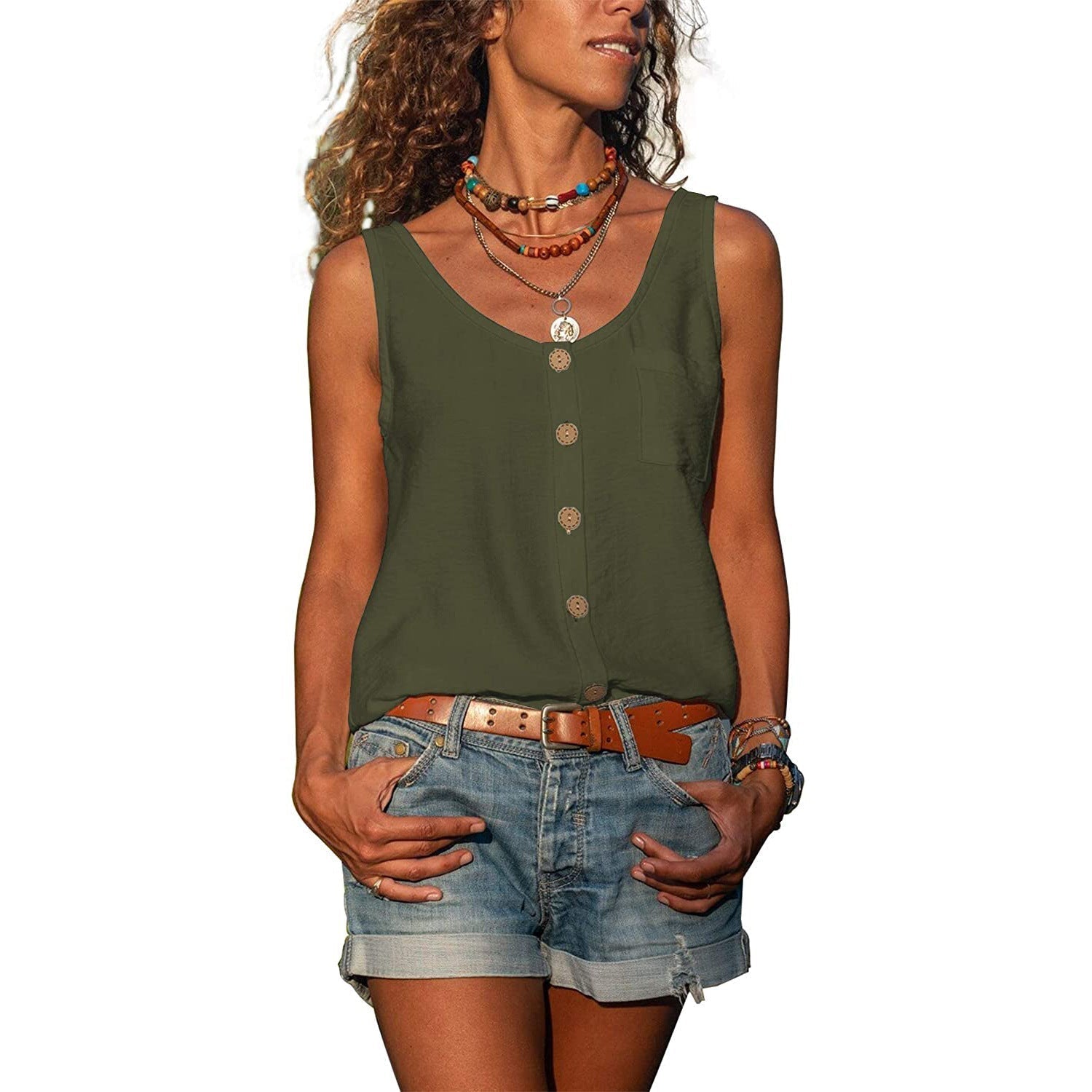 Tank Top with Buttons and Round Neck