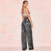Glitter High-Waisted Wide-Leg Pants for Women