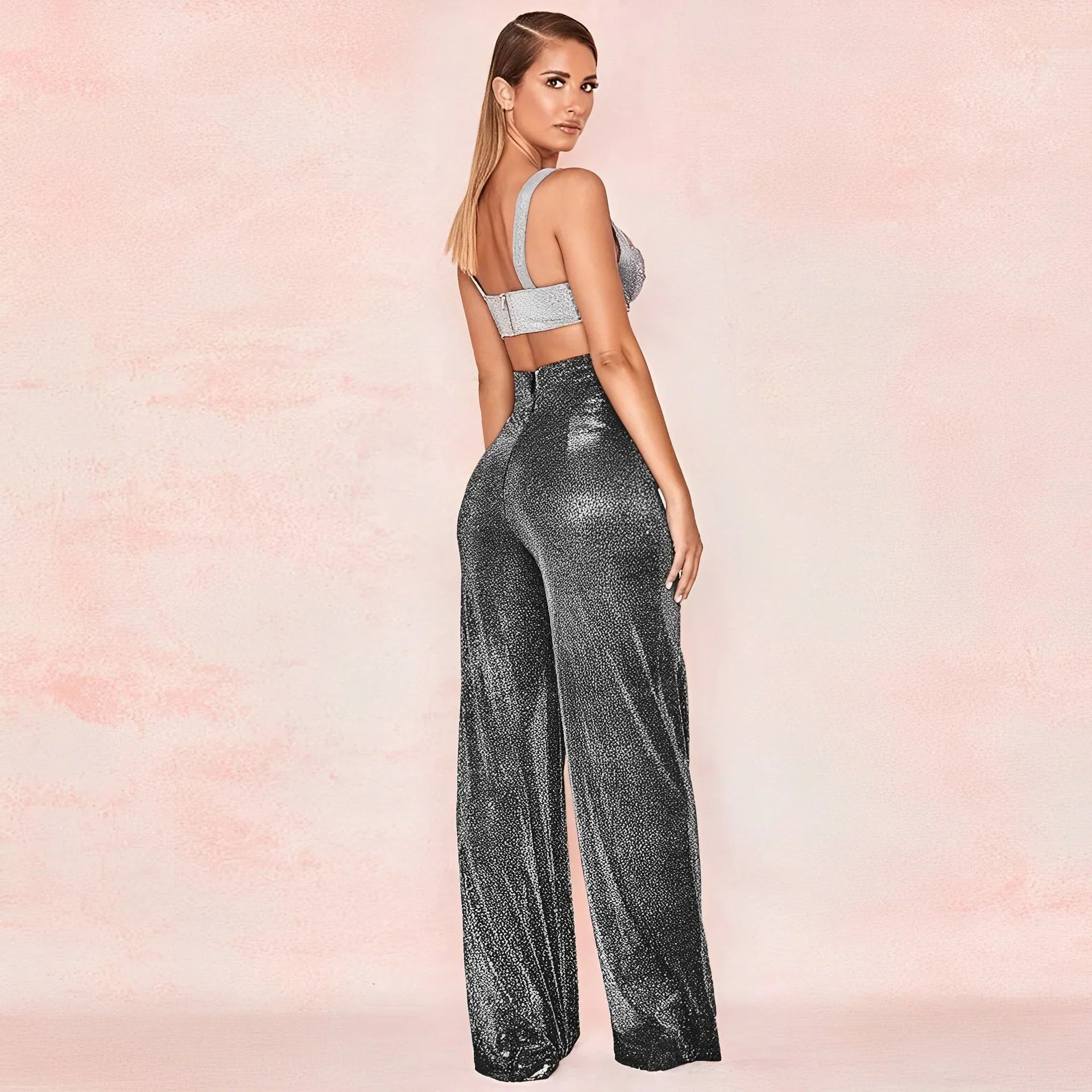 Glitter High-Waisted Wide-Leg Pants for Women