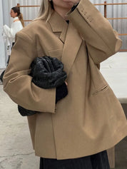 Oversized Women's Blazer Chic with Notch Collar and Long Sleeves