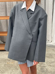 Oversized Women's Blazer Chic with Notch Collar and Long Sleeves