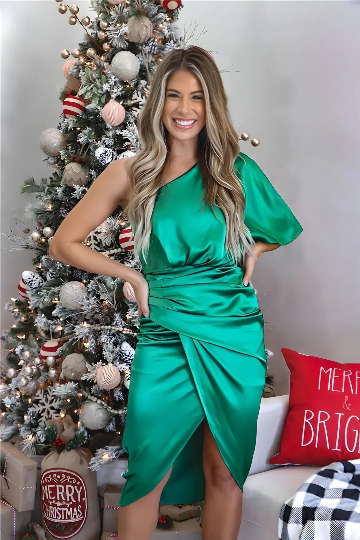 Anouk - Off-Shoulder Satin Midi Dress with Draping