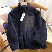 Women's Warm Teddy Coat with High Collar and Zipper Pockets