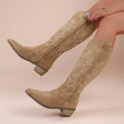 Embroidered Western Cowboy Boots with Low Heel for Women