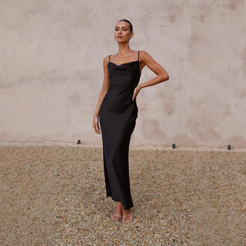 Jady - Satin maxi dress with open back