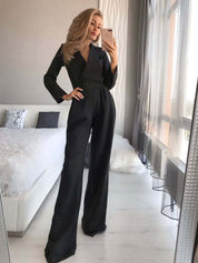 Elegant Wrap Jumpsuit with Long Sleeves and Wide Legs for Women