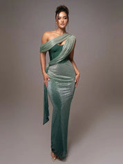 Shiny Gala Dress with One Shoulder and Split Long Evening Dress for Women
