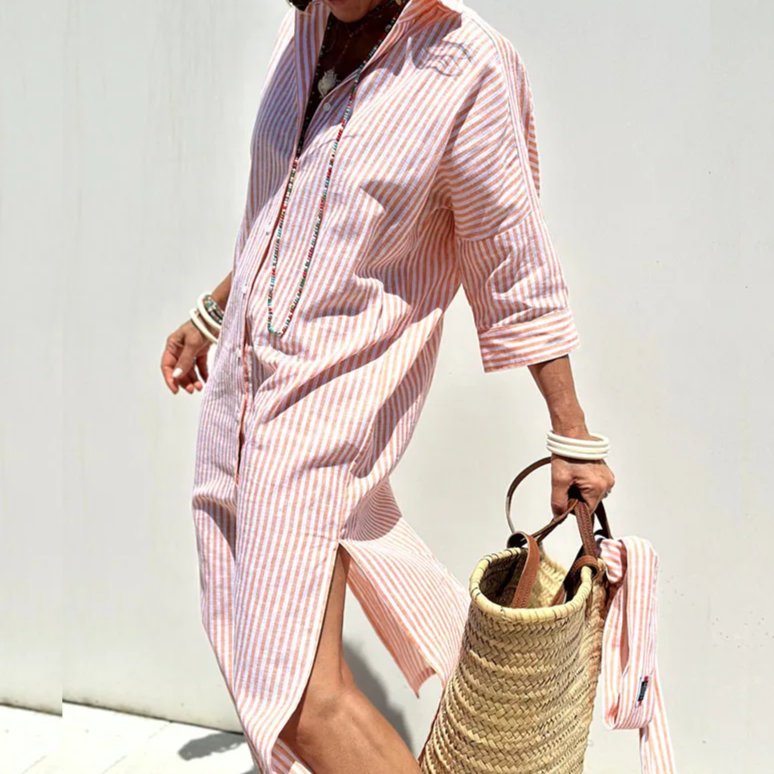 Lizzy - Striped Beach Dress with Button Closure for Women