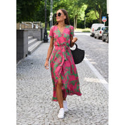 Airy Summer Midi Dress with V Neck and Belt for Women