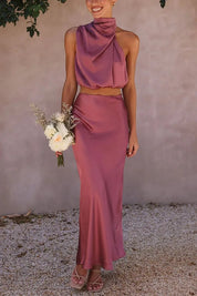 Leila - Satin Halter Maxi Dress