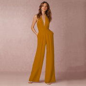 Elegant Wide-Leg Jumpsuit for Women with Halter Neck and Open Back