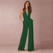 Elegant Wide-Leg Jumpsuit for Women with Halter Neck and Open Back