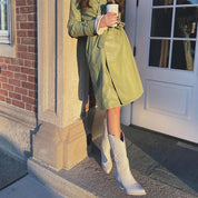 Women's Cowboy Boots Mid-Height with Zipper, Pointed Toe, and Low Heel