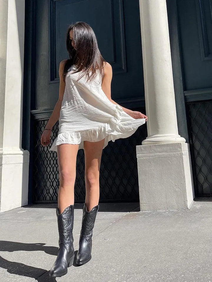 Women's Cowboy Boots Mid-Height with Zipper, Pointed Toe, and Low Heel