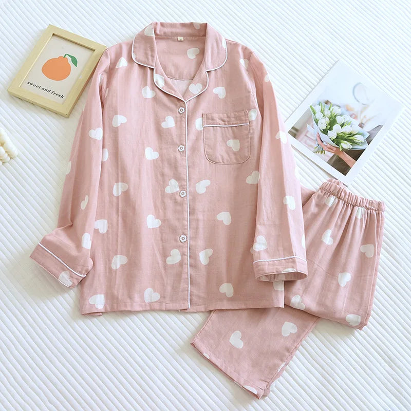 Women's Pajama Set Long Sleeve Pants with Hearts