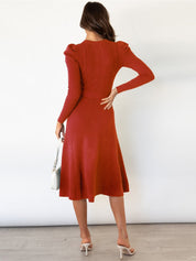 Stylish Knitted Midi Dress For Women With Tie Belt And Cable Pattern