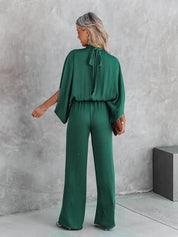 Elegant Wide-Leg Jumpsuit for Women with Cape Sleeves and Waistband