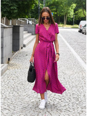 Airy Summer Midi Dress with V Neck and Belt for Women