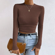 Fitted Long Sleeve Crop Top with Texture