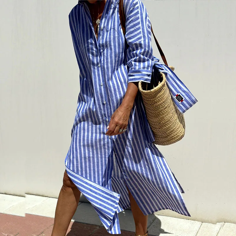 Lizzy - Striped Beach Dress with Button Closure for Women