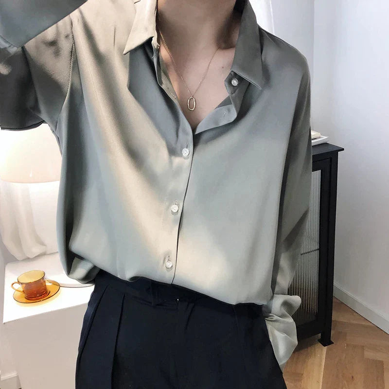 Satin Blouse for Women with Classic Collar and Elegant Fit
