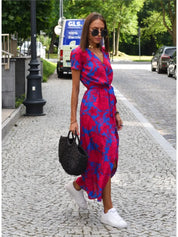 Airy Summer Midi Dress with V Neck and Belt for Women