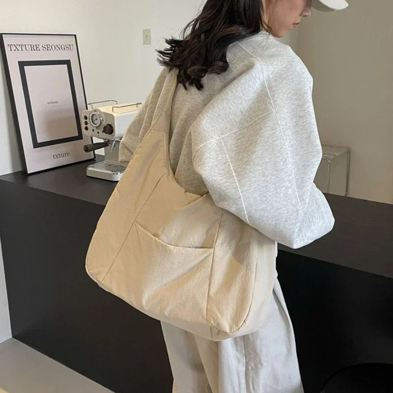 Oversized Shoulder Bag with Front Pockets