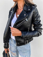 Biker Jacket with Faux Leather and Asymmetric Zipper for Women
