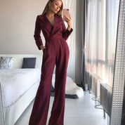 Elegant Wrap Jumpsuit with Long Sleeves and Wide Legs for Women