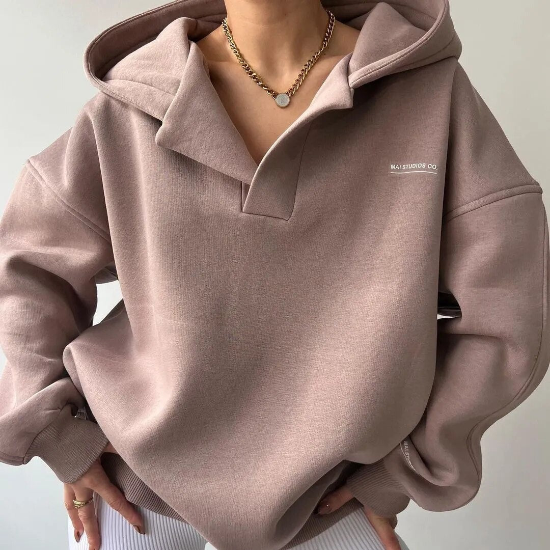Classic Oversized Hoodie with V-Neck Soft for Women