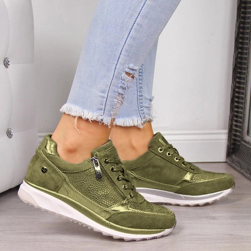 Comfortable Women's Sneakers with Zipper and Lace Closure