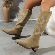 Embroidered Western Cowboy Boots with Low Heel for Women
