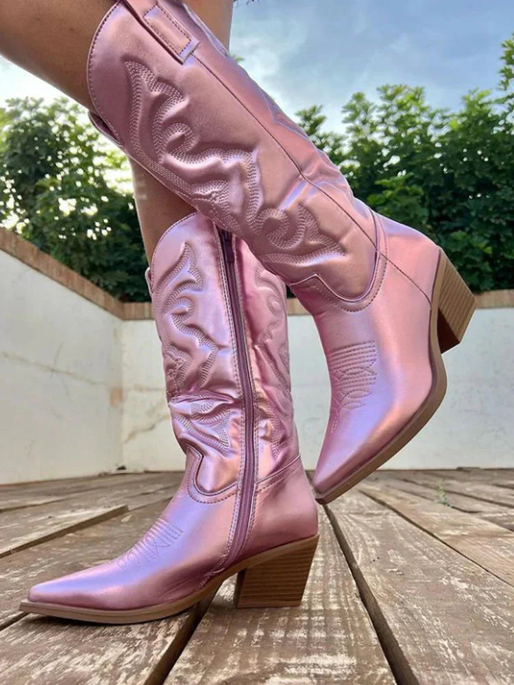 Stylish Western Boots With Block Heel For Women