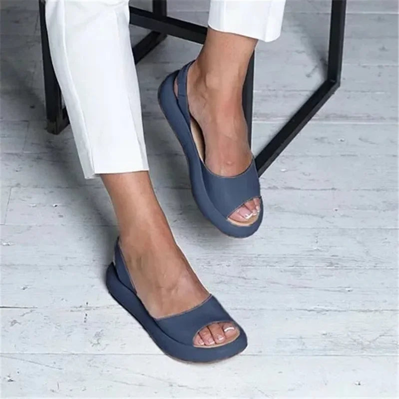 Leather Sandals With Wedge Heel And Open Toe For Women