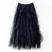 Elegant Airy Women's Tulle Maxi Skirt with Layered Ruffles